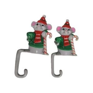 JSNY Vintage Christmas Mouse Candy Cane Stocking Hanger Holder Plastic